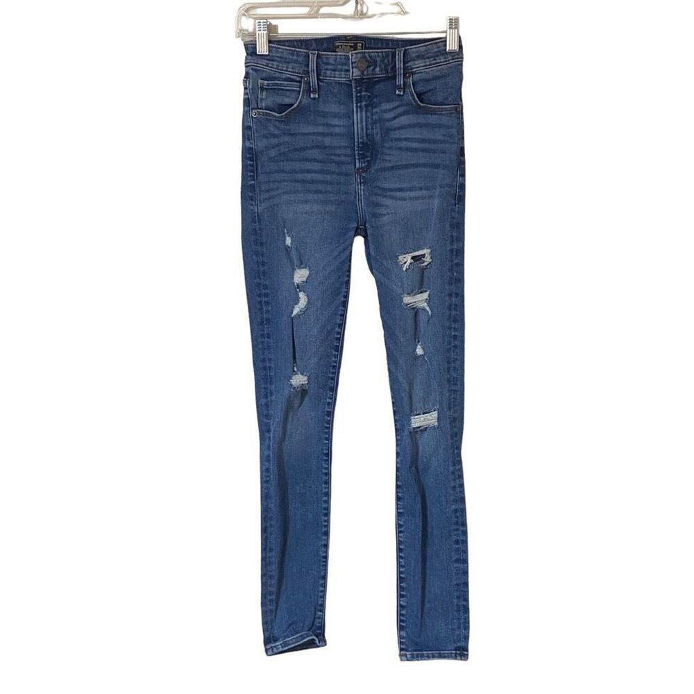 Abercrombie & Fitch High Rise Super Skinny Distressed Jeans Size 24/00 Blue NWOT